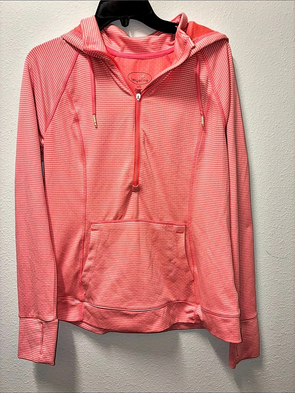 Tangerine Striped Zip Hoodie in Pink & White Size Large Like New